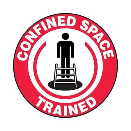 ACCUFORM Hard Hat Sticker, 214 in Length, 214 in Width, CONFINED SPACE TRAINED Legend, Adhesive Vinyl LHTL114